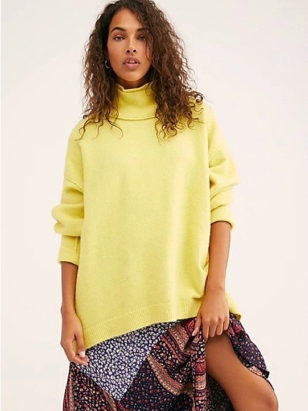 Free People Afterglow Inside Out Mock Neck Oversized Neon M EUC